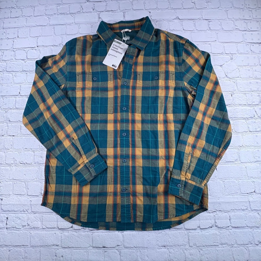 REI Co-op Campwell Flannel Mens Size M Vale Plaid Night NWT Organic Cotton Shirt